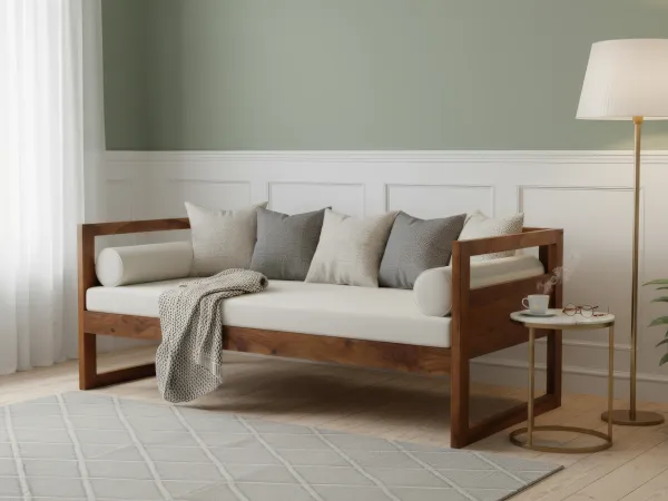 Hugo Solid Wood Sofa Cum Bed with 4 Inches Mattress